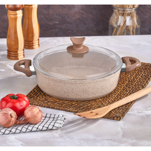 TAC ULTRA GRANITE SHALLOW POT 26 CM CAPPUCCİNO  4 MM /PYREX GLASS LID