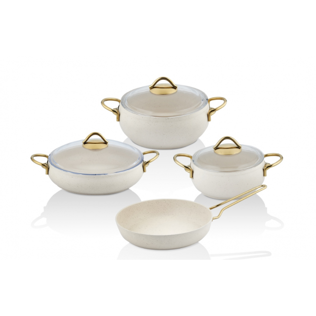 Taç Luna 7 Pcs Granite Cookware Set Cream Gold