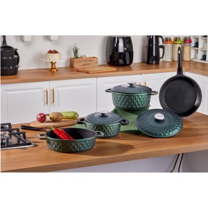 TAÇ Carabella  Cast Aluminium Cookware Set with Cast Aluminium Lid   Green Colour 7 Pieces