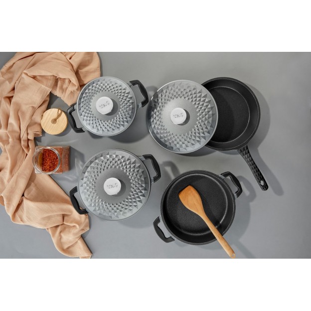 TAÇ CARABELLA 7 PCS CAST ALUMINIUM COOKWARE SET WITH CAST LID GRAY