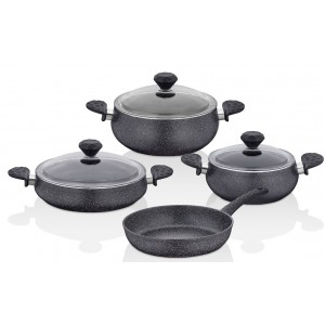 Taç Stone Belly Shape  7 Pcs Granite Cookware Set Black