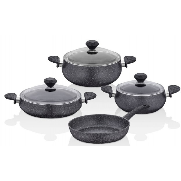 Taç Stone Belly Shape  7 Pcs Granite Cookware Set Black
