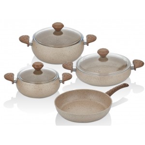 Taç Stone Belly Shape  7 Pcs Granite Cookware Set Cappuccino