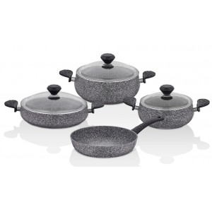 Taç Stone Belly Shape  7 Pcs Granite Cookware Set Grey
