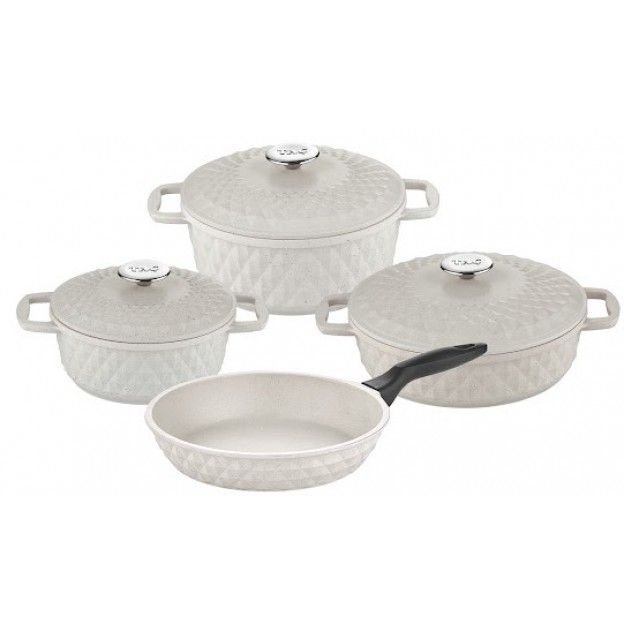 TAÇ CARABELLA 7 PCS CAST ALUMINIUM COOKWARE SET WITH CAST LID CREAM