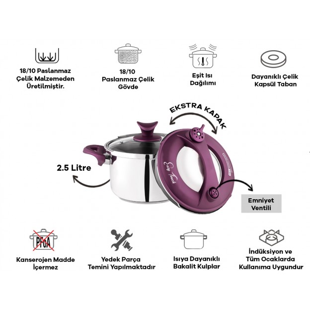 Taç Baby Induction Pressure Cooker Pot 2,5 Lt. Purple