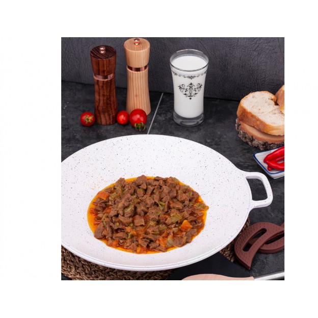 Taç Granite Cast Aluminium Roasting Pan With Glass Lid 34 cm Cream