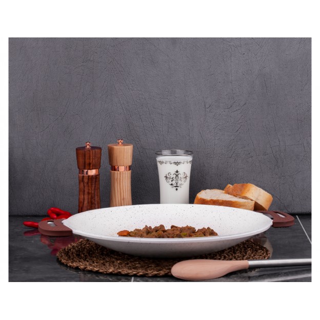Taç Granite Cast Aluminium Roasting Pan With Glass Lid 34 cm Cream