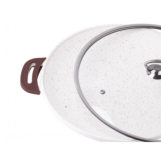 Taç Granite Cast Aluminium Roasting Pan With Glass Lid 34 cm Cream