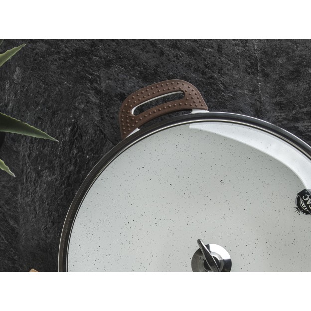 Taç Granite Cast Aluminium Roasting Pan With Glass Lid 34 cm Cream