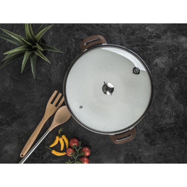 Taç Granite Cast Aluminium Roasting Pan With Glass Lid 34 cm Cream