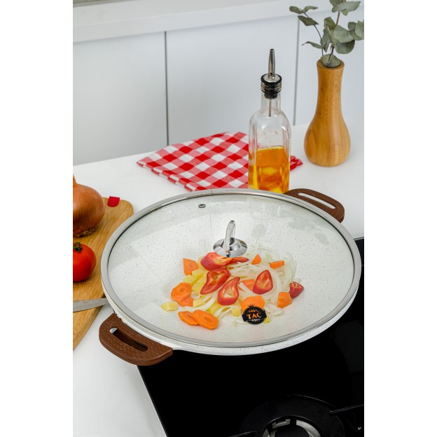 Taç Granite Cast Aluminium Roasting Pan With Glass Lid 34 cm Cream