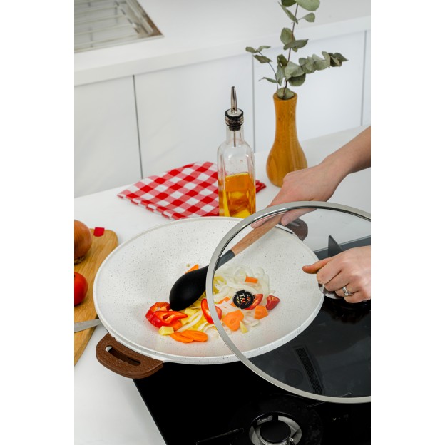 Taç Granite Cast Aluminium Roasting Pan With Glass Lid 34 cm Cream