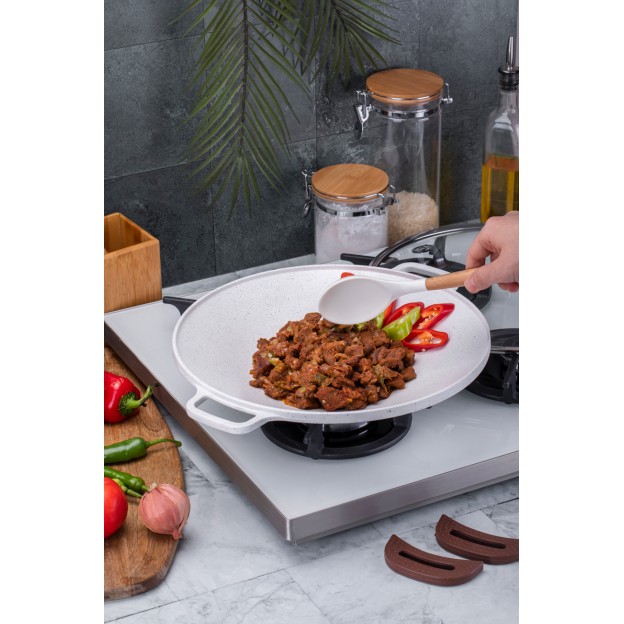 Taç Granite Cast Aluminium Roasting Pan With Glass Lid 34 cm Cream
