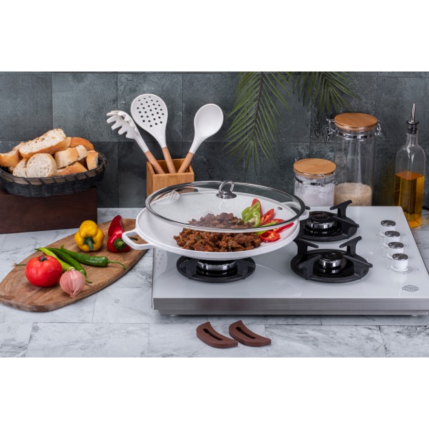 Taç Granite Cast Aluminium Roasting Pan With Glass Lid 34 cm Cream