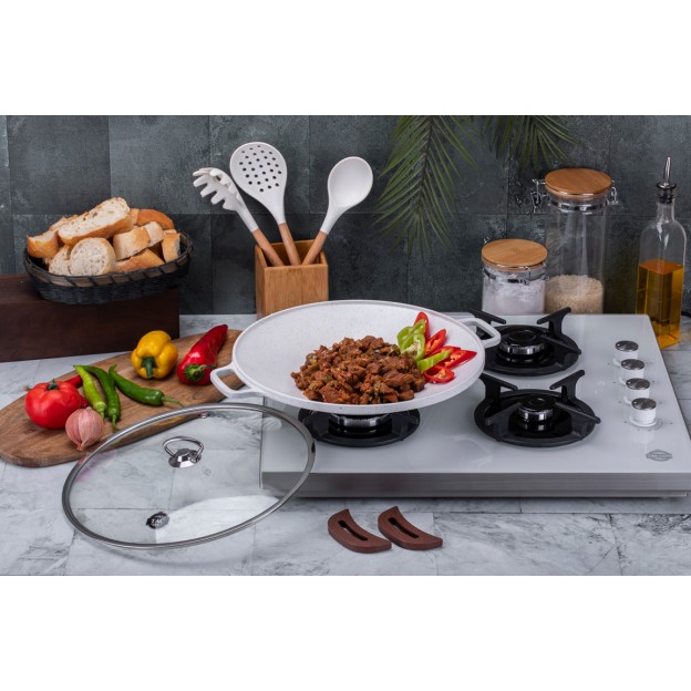 Taç Granite Cast Aluminium Roasting Pan With Glass Lid 34 cm Cream