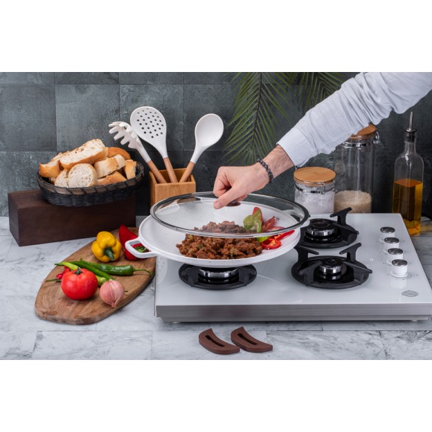 Taç Granite Cast Aluminium Roasting Pan With Glass Lid 34 cm Cream