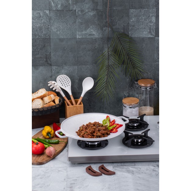 Taç Granite Cast Aluminium Roasting Pan With Glass Lid 34 cm Cream