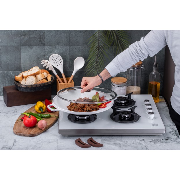 Taç Granite Cast Aluminium Roasting Pan With Glass Lid 34 cm Cream