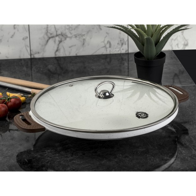 Taç Granite Cast Aluminium Roasting Pan With Glass Lid 34 cm Cream