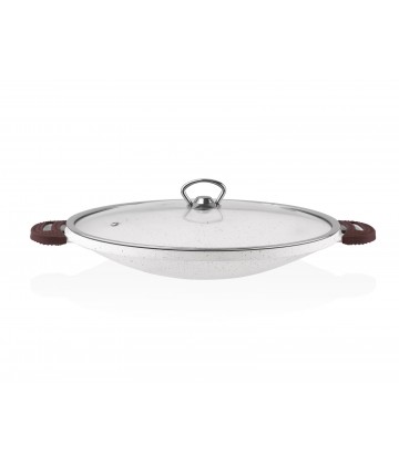 Taç Granite Cast Aluminium Roasting Pan With Glass Lid 34 cm Cream