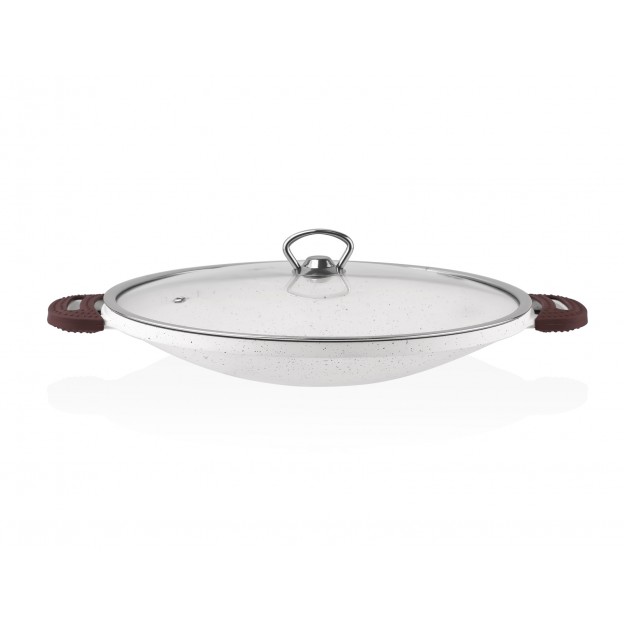 Taç Granite Cast Aluminium Roasting Pan With Glass Lid 34 cm Cream