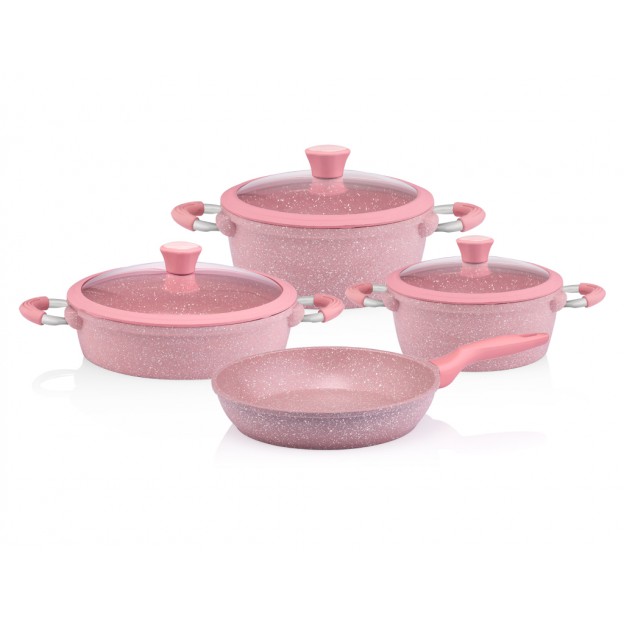 Taç 7 Pcs Silicone Cast Aluminium Cookware Set Pink