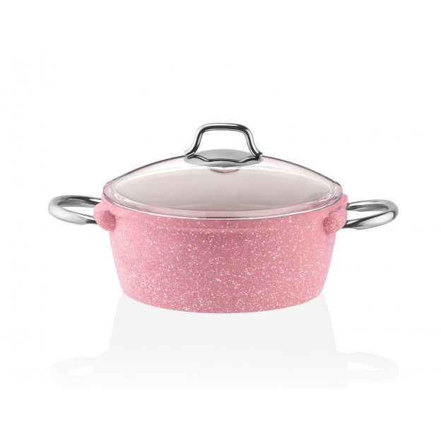 Taç 7 Parça Pyrex Kapak Döküm Tencere Seti Pembe
