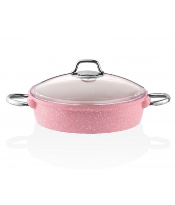Taç İndüksiyon Taban Döküm Basık Tencere 24 cm Pembe
