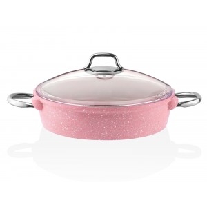 Taç İndüksiyon Taban Döküm Basık Tencere 26 cm Pembe