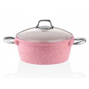 Taç İndüksiyon Taban Döküm Derin Tencere 24 cm Pembe