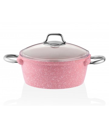 Taç İndüksiyon Taban Döküm Derin Tencere 24 cm Pembe