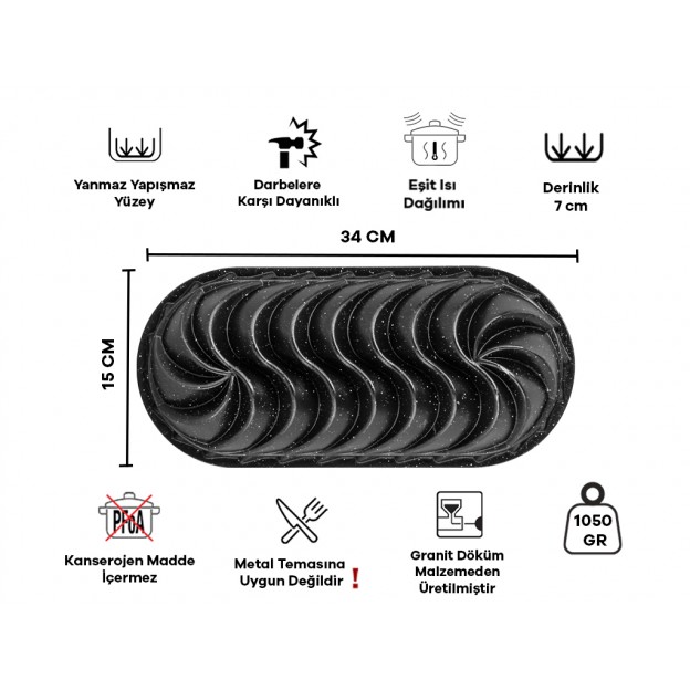 Taç Rüzgar Gülü Baton Cast Alumınıum Cake Mould Black