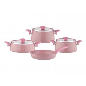 Taç Granite Plus Prizma 7 Pcs Cookware Set Pink