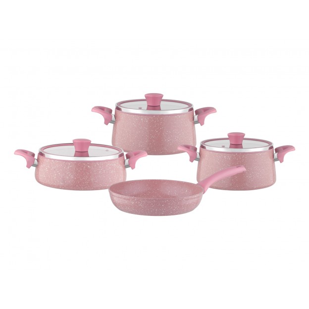 Taç Granite Plus Prizma 7 Pcs Cookware Set Pink