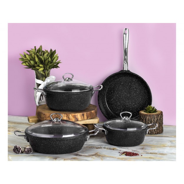 Taç Gravita Cast 7 Pcs Cookware Set Black