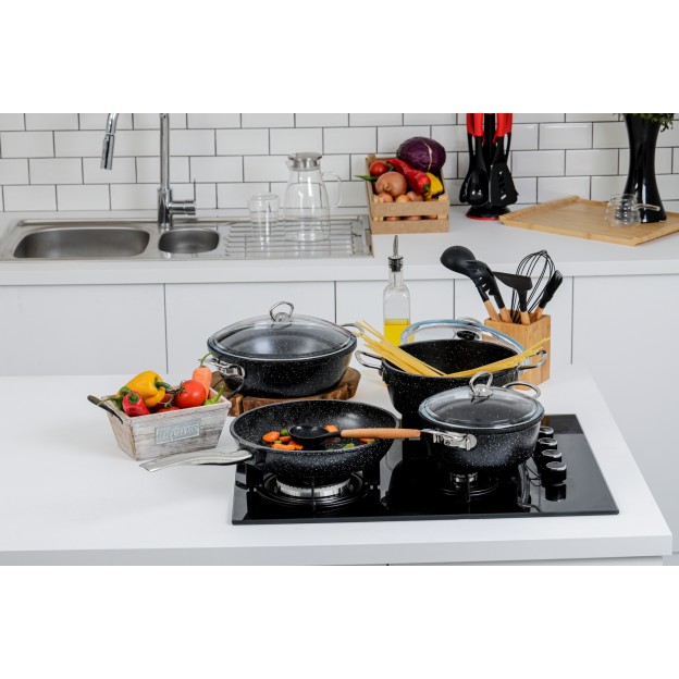 Taç Gravita Cast 7 Pcs Cookware Set Black