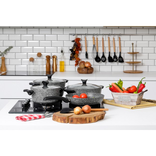 Taç Mastercook 4'lü 7 Parça Granit Tencere Seti Gri