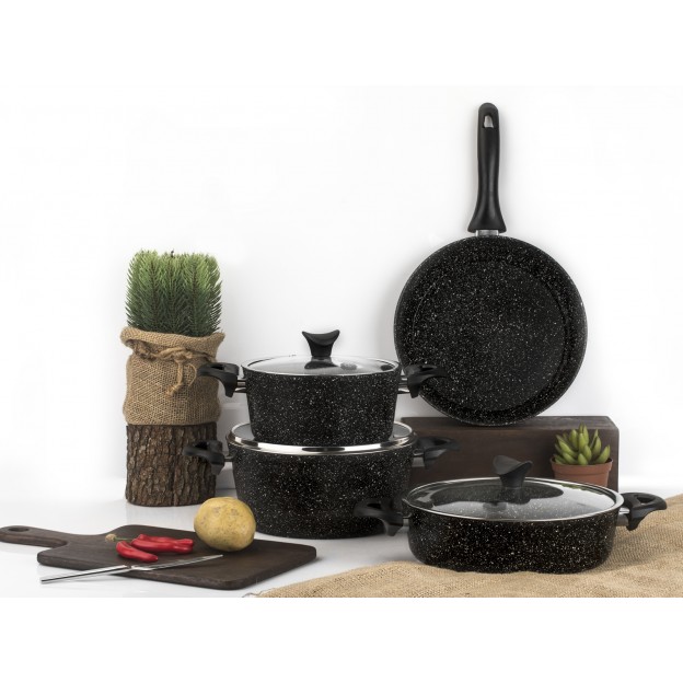Taç Mastercook 4'lü 7 Parça Granit Tencere Seti Siyah