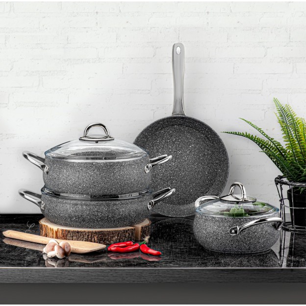 Taç Luna 7 Pcs Granite Cookware Set Grey