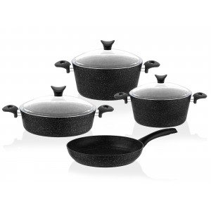 Taç Ekstra Cook 7 Pcs Granite Cookware Set Black