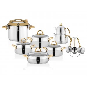 Taç Miranda Indcurtion 18 Pcs Stainless Steel Wedding Set Gold    