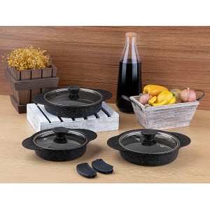 Taç Granite Plus 3 Pcs Omelette Set With Silicone Handle Black