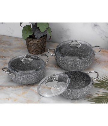 Taç Luna Granite 3 Pcs High Casserole Set Grey