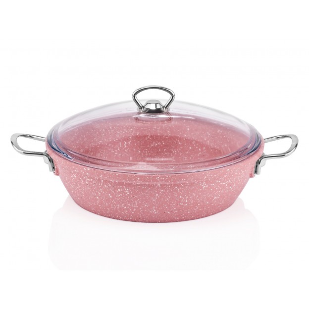 Taç Aksu Granit Döküm Basık Tencere 24 cm Pembe