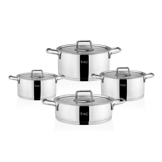 Taç Hera Induction 8 Pcs Stainless Steel Cookware Set Platin