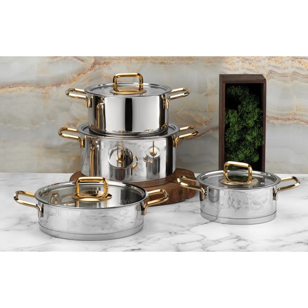 Taç Hera Induction 8 Pcs Stainless Steel Cookware Set Gold