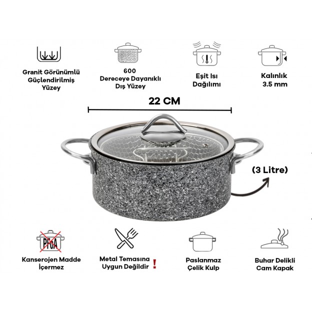 Taç Ultra Granite Frying Casserole 22 cm