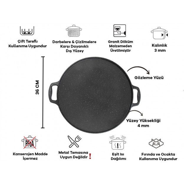 Taç Gravita Cast Double-Side Pan 36 cm Black