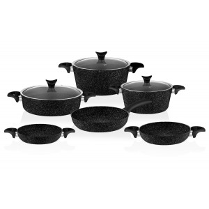 Taç Big Granite 9 Pcs Cookware Set Black